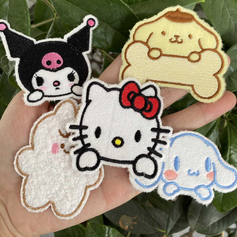 自粘款卡通刺绣毛绒动物猫布贴衣服装饰贴花破洞修补贴diy