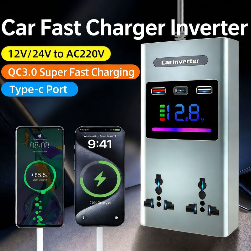 Cross-Border Hot-Selling Car Inverter 12V24V to 110V/220V Car Power Converter Charger