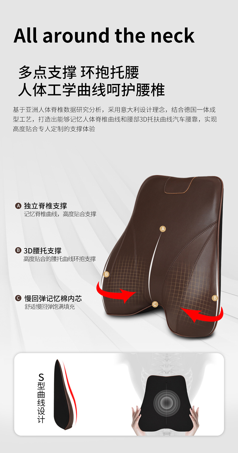 2026 New Car Accessories Leather Memory Foam Headrest and Lumbar Support in Lafite Red