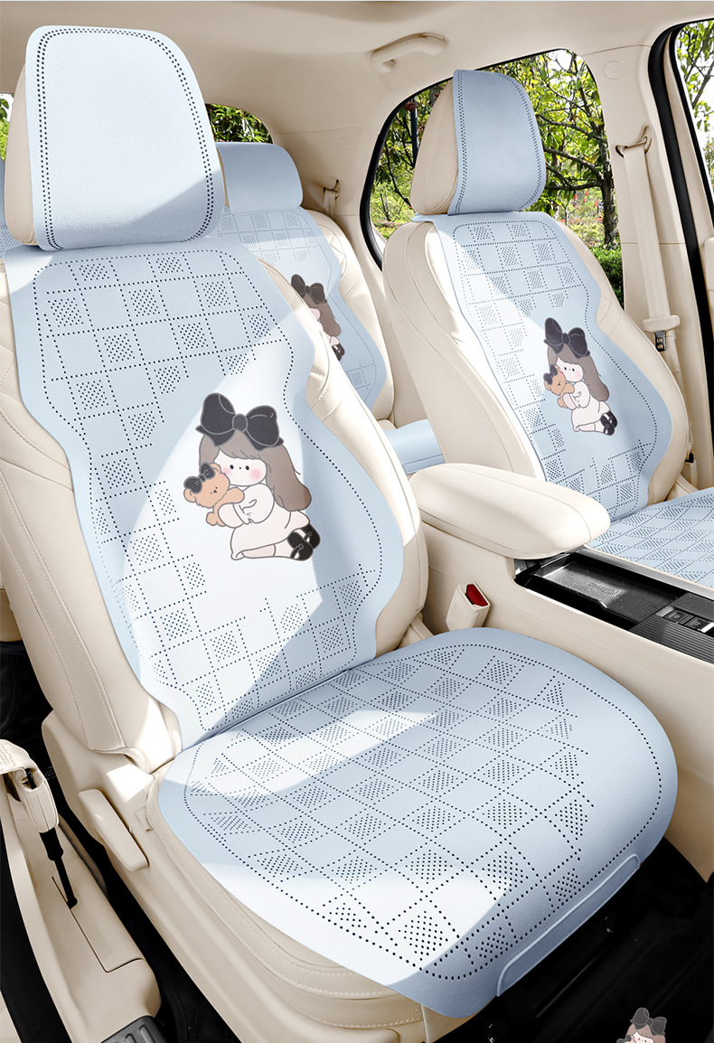 Cross-Border Car Seat Cushion Set, Faux Suede Leather, Three-Piece Semi-Cover, Breathable Perforated, Universal for All Seasons, Faux Leather Seat Cover