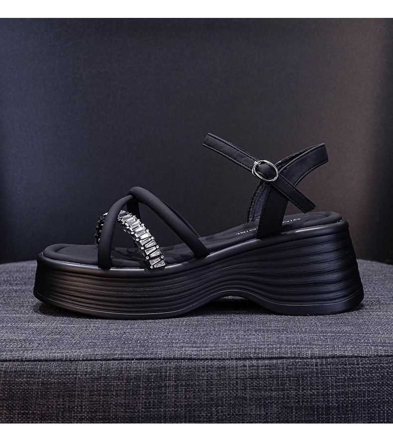 Sandal nữ đế dày đính đá mũi hở quai khóa cài phong cách tiên nữ — M2901 màu đen, M2901 màu be, M2901 màu bạc chi tiết 16