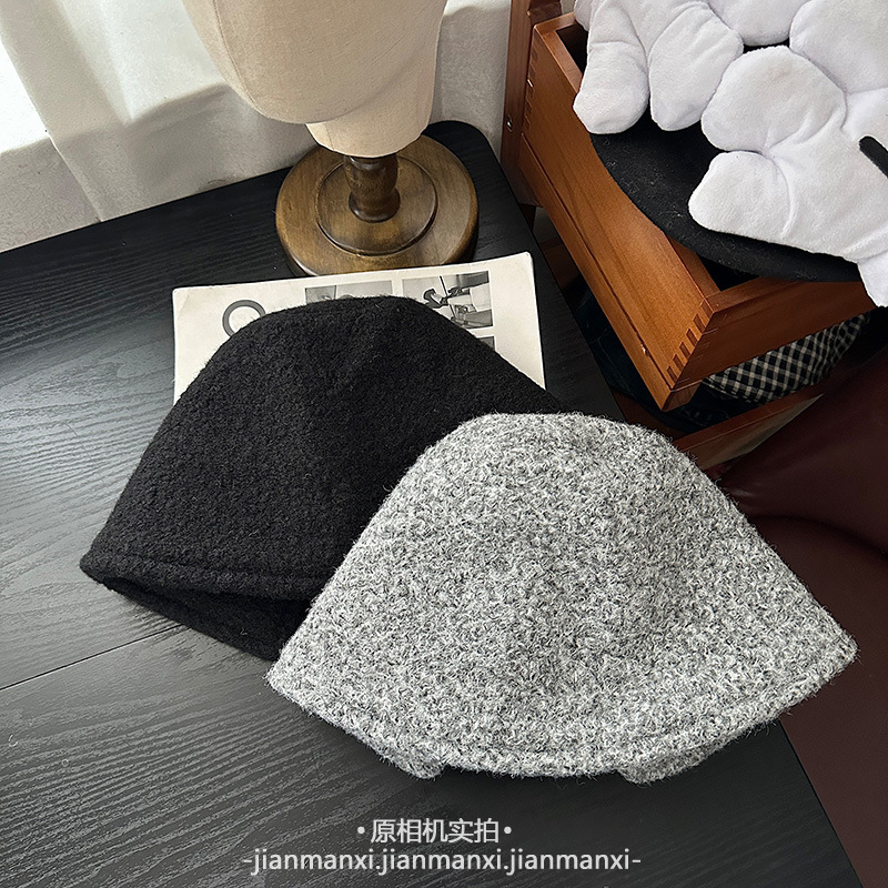帽子女款冬季新款羊羔毛渔夫帽秋冬素颜后开叉水桶帽纯色保暖盆帽|undefined