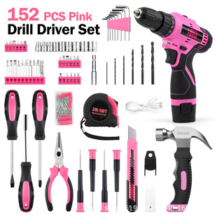 Cross-Border Rechargeable Pistol Drill 12V Rechargeable Lithium Electric Drill Export Multi-Functional Household Electric Drill Screwdriver Set