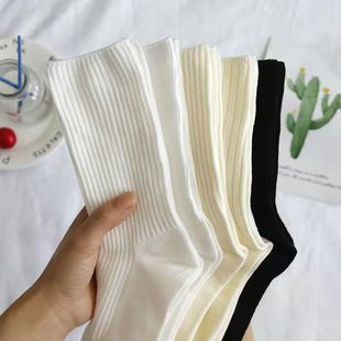 Solid Color Socks Children's Mid-length Socks Spring and Autumn Korean Style All-match Black and White jk Stacks Instagram Style Trendy Sports Stockings