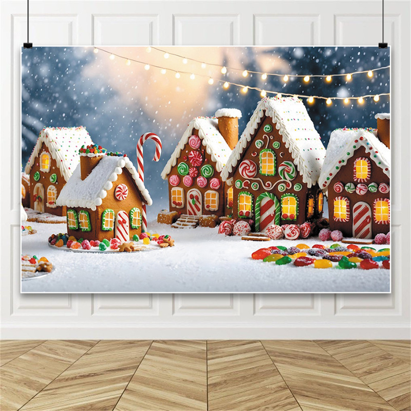 Christmas New Snow Candy House Scene Layout Party Atmosphere Decoration Photo Photography Background Cloth Banner