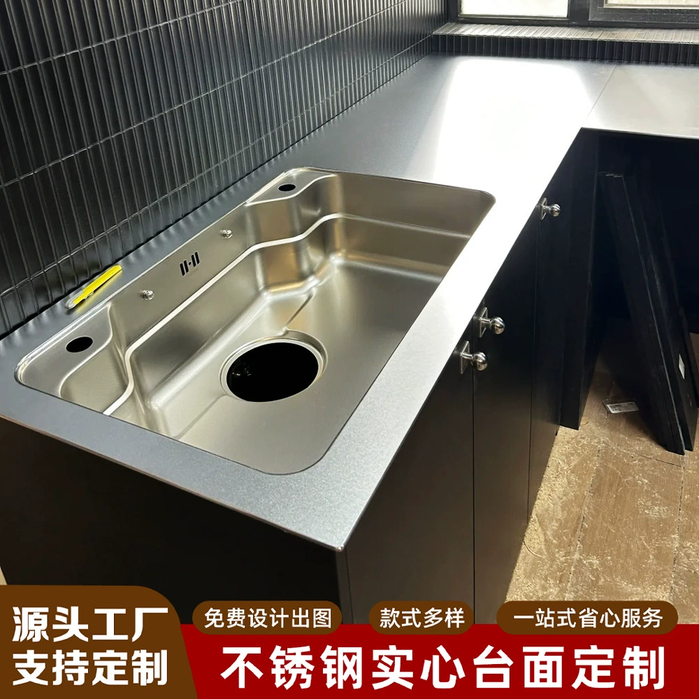 Кухонные шкафы из нержавеющей стали с твердой столешницей, устойчивая к ржавчине и царапинам пластина из нержавеющей стали, может резать дуговую плиту