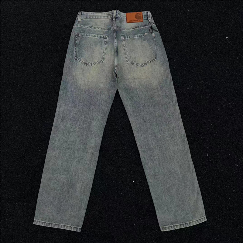 Carhartt New Japanese Street Style Washed Vintage Straight-Leg Jeans for Men and Women, Loose Wide-Leg