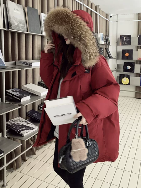 2026 New Extra Large Women's Workwear Parka 100kg Hooded Raccoon Fur Collar Thickened down Jacket 254