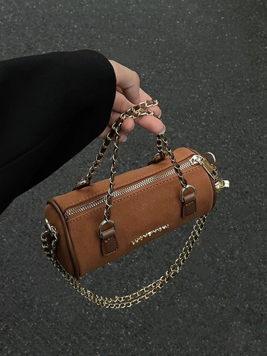  New Retro Chain Cylinder Bag Suede Soft Handbag Messenger Bag Women’s Niche High-end Pillow Bag