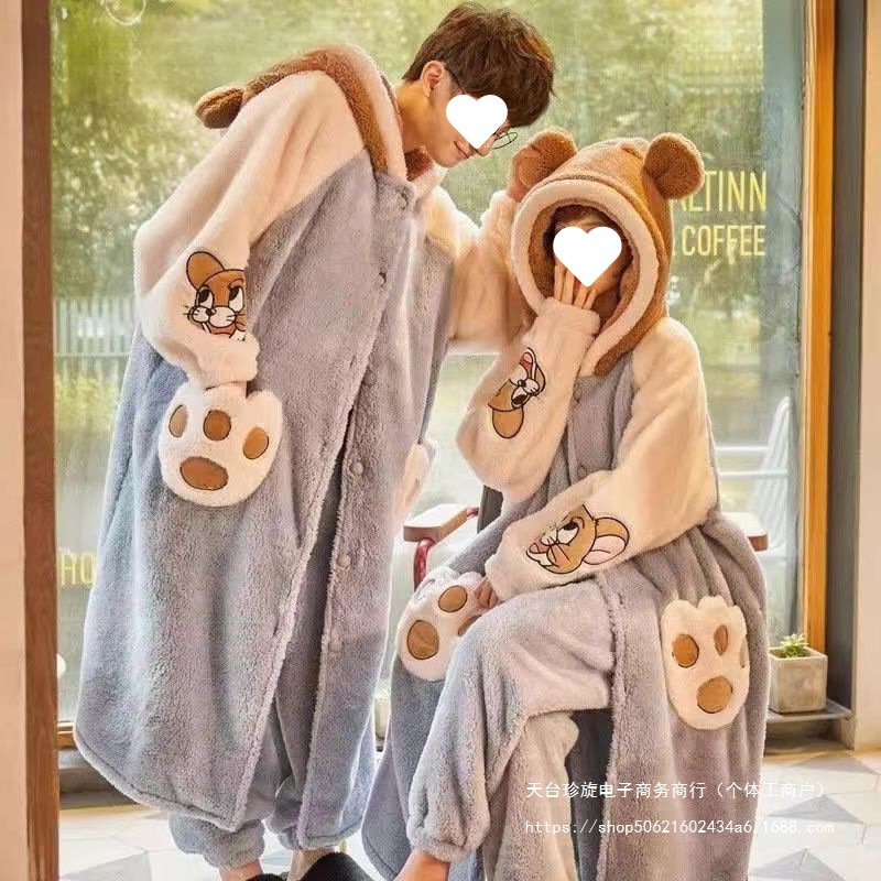 2 플러스 지방 플러스 사이즈 300KG 남성 산호 양털 잠옷 커플 겨울 기모 두꺼운 지방 200KG 집