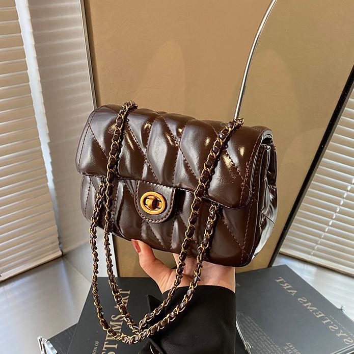 Retro alta sensación de cera de aceite bolso de cuadrado de piel 2024 otoño y invierno nuevo estilo universal pequeño Zhongling cadena bolso de hombro axilar