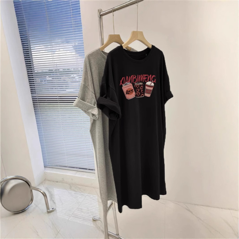 2025 New Summer Short-sleeved T-shirt Dress Korean Loose Over-the-Knee Long Dress Instagram Fashion dress Women's Mid-length Summer 2025 New Summer Short-sleeved T-shirt Dress Korean Loose Over-the-Knee Long Dress Instagram Fashion dress Women's Mid-length Summer