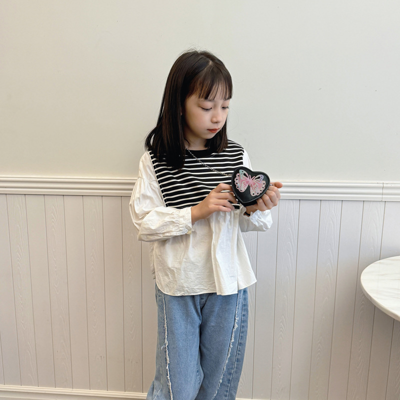 Bonita mariposa niña bolso de hombro dulce amor princesa bolso de cadena 2025, nuevo estilo coreano bolso infantil de color sólido