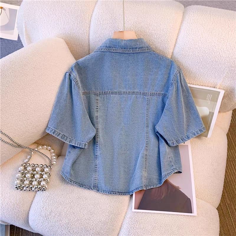 Short-Sleeved Denim Jacket for Women, Summer Thin Style, 2026 New Model, Loose Fit, Versatile, Short Shirt Jacket for Petite Figures