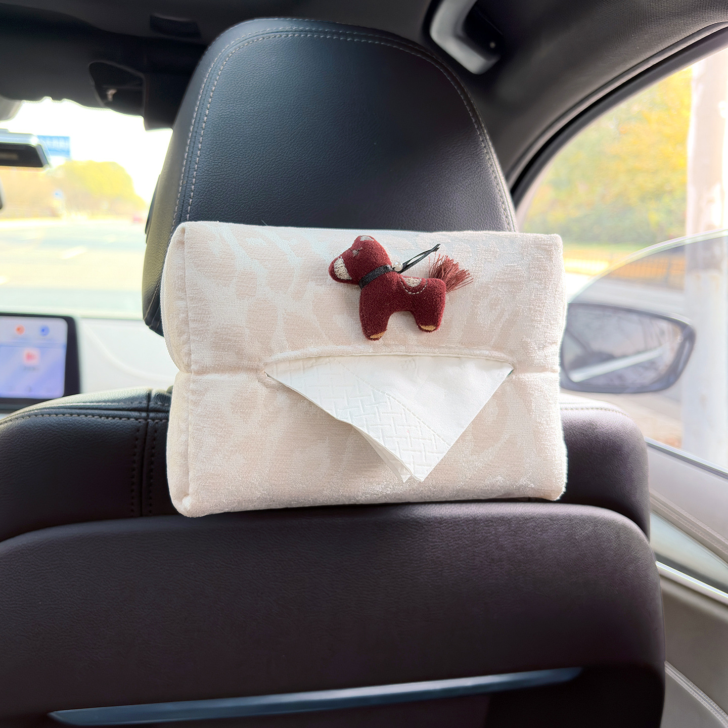 Car Tissue Holder | Junpin Car tissue box/set - wine-red-pony-leopard-print-tissue-box-beige
