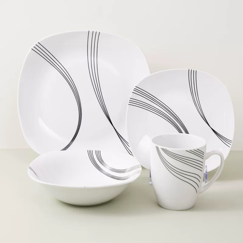 (Cross-border trading), ceramic square set, tableware, 16 pieces, simple and elegant design