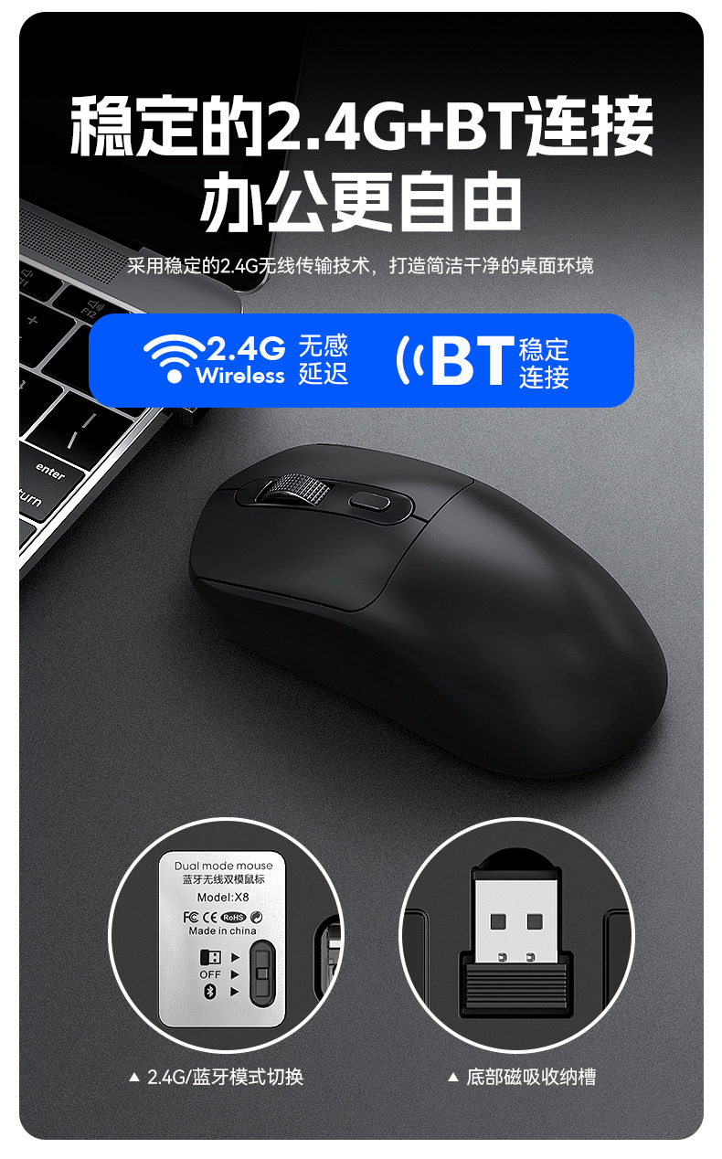 T-WOLF雷狼X8无线蓝牙鼠标双模游戏办公防滑贴纸鼠标狗屁王定制