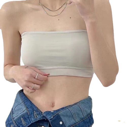 Internet celebrity new vest women's ice silk strapless chest wrap versatile fixed cup push-up all-in-one beautiful back tube top underwear