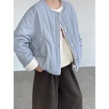 滔川 韩系糖果色单排扣拼色棉服外套女圆领宽松简约加厚上衣25393