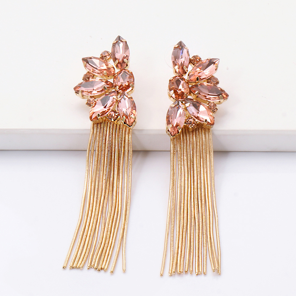 Korean Fashion Style New Diamond Flower Tassel Earrings display picture 4