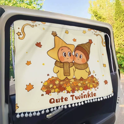 Multifunctional Cartoon Car Sunshade Curtain, Baby Sun Protection and Heat Insulation, Cute Car Window Curtain with Suction Cup, Car Sleeping Privacy Curtain (Car curtains) - maple-leaf-star-free-suction-cup