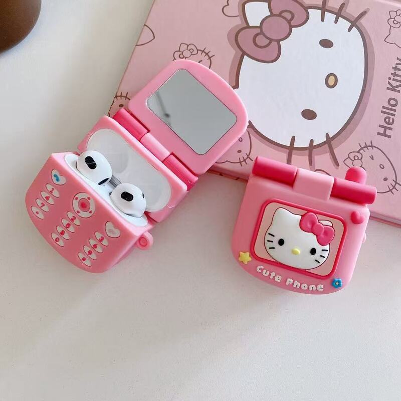 Flip Phone Kt Cat AirPods 4Th Generation Protective Cover Suitable for 2Nd Generation 3Rd Generation Pro2 Apple Bluetooth Headphone Shell Cute