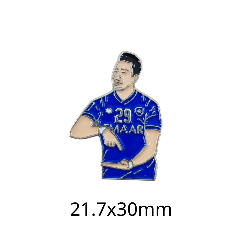 Fabricante personalizado Champions League World Cup Football Super Star Metal Insignia Imagen de dibujos animados Etiqueta del teléfono móvil Insignia Regalo
