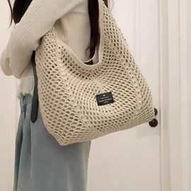 针织编织托特包包女新款购物袋大容量韩系慵懒小众镂空单肩斜挎包