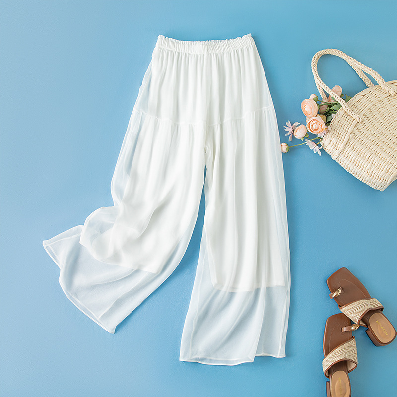 Silk Mulberry Silk Spring and Summer Thin Casual Wide-Leg Pants Long Pants Flowy Straight Pants Double-Layer High-Waisted Slimming Women's Pants Silk Mulberry Silk Spring and Summer Thin Casual Wide-Leg Pants Long Pants Flowy Straight Pants Double-Layer High-Waisted Slimming Women's Pants