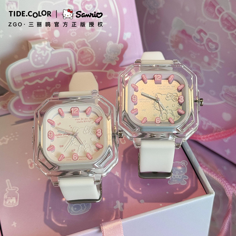 正港helloKitty凯蒂猫学生手表女士腕表三丽鸥小方表防水夜光石英