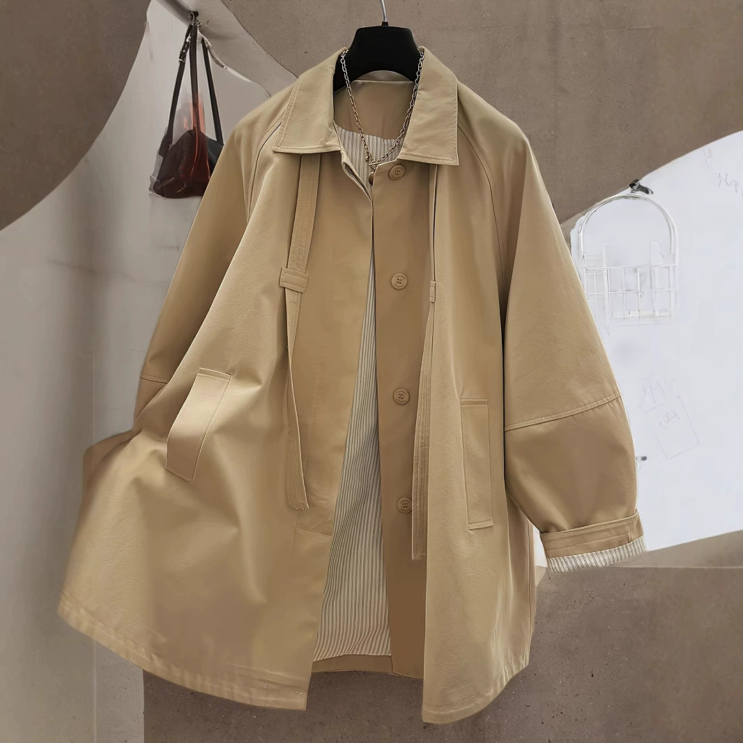 2025 новый стильный свободный ветрозащитный плащ средней длины для женщин весна-осень