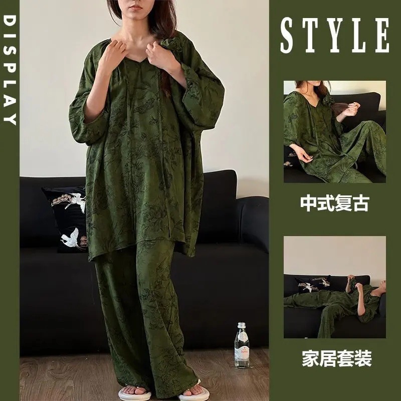 夏季女士睡衣圆领 云朵棉 长袖长裤 套装【无带胸垫】【M-5XL】|undefined