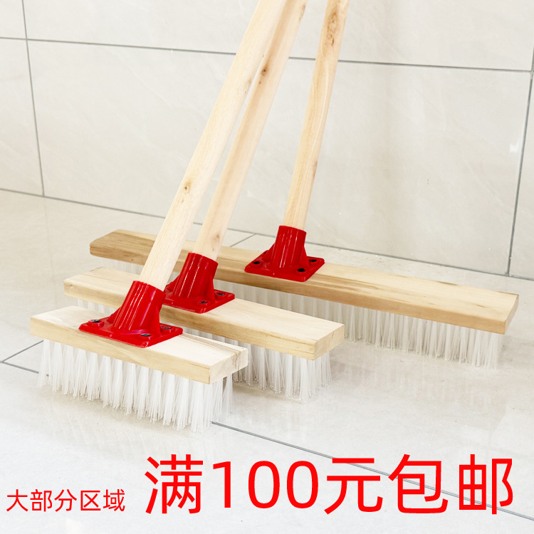 나무 손잡이 바닥 브러시 주방 욕실 청소 단단한 강모 브러시 욕실 타일 시멘트 바닥 린트 브러시 나일론 플라스틱 와이어 브러시