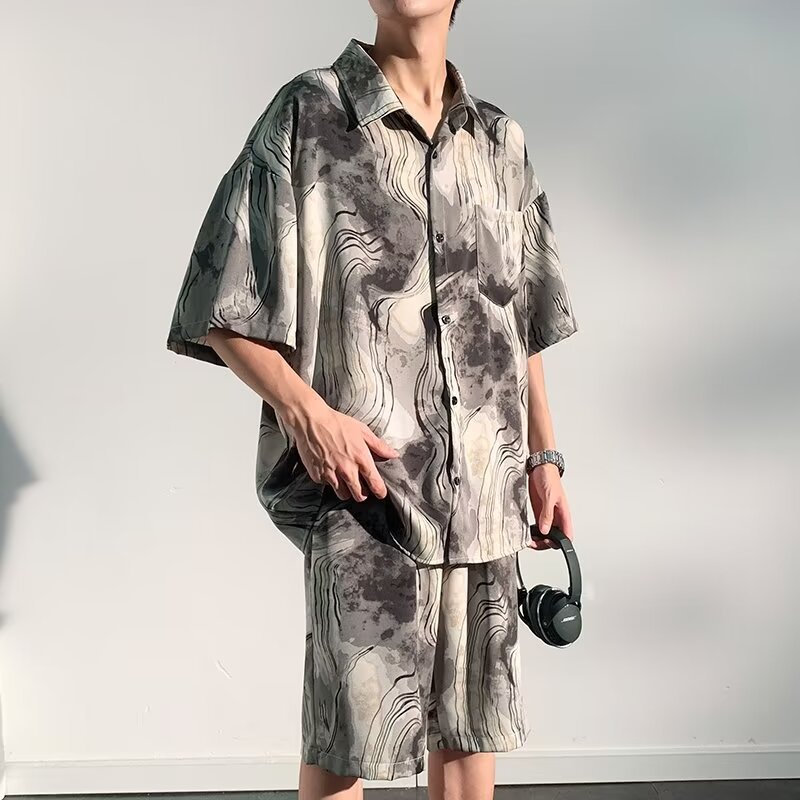 Origen Fabricante Camisa de manga corta de estilo chino Tang para hombres Camisa de media manga de cuello alto delgado de todo fósforo de verano para hombres de moda