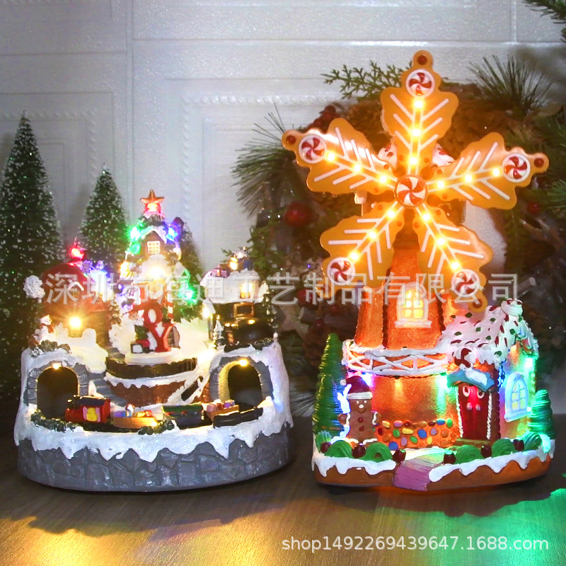 Decoración de Navidad luminosa caja de música caja de sonido bolas de cristal regalos de vacaciones regalos de resina decoración de escritorio paisaje de nieve