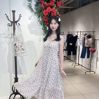 【嘉悦】D家新品日系小玫瑰小飞袖收腰A字连衣裙印花裙26111#