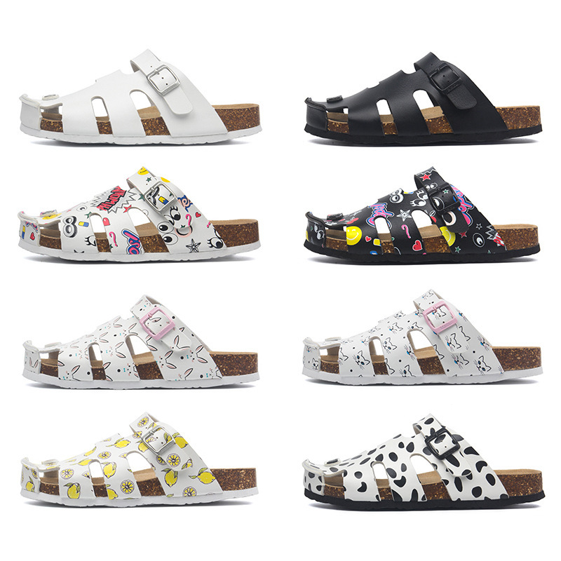 Buckle Cork Slippers Flat Hole Shoes Beach Outdoor Men and Women Couple Summer Baotou Casual Shoes Factory Spot