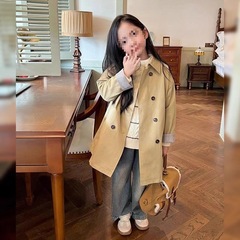 女童风衣中长款2025春秋新款儿童洋气英伦风外套韩版宝宝大衣外套
