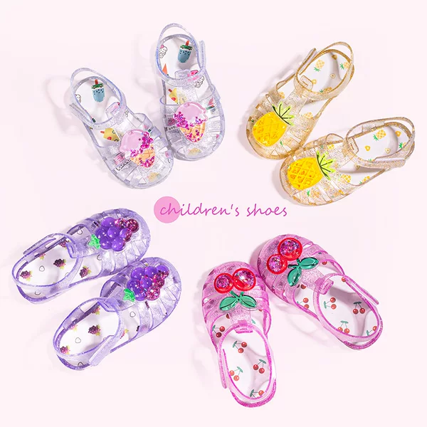 2025 New Summer Girls' Sandals, Children's Jelly Shoes, Non-Slip Toe-Cap Beach Shoes, Roman Hollow Princess Shoes