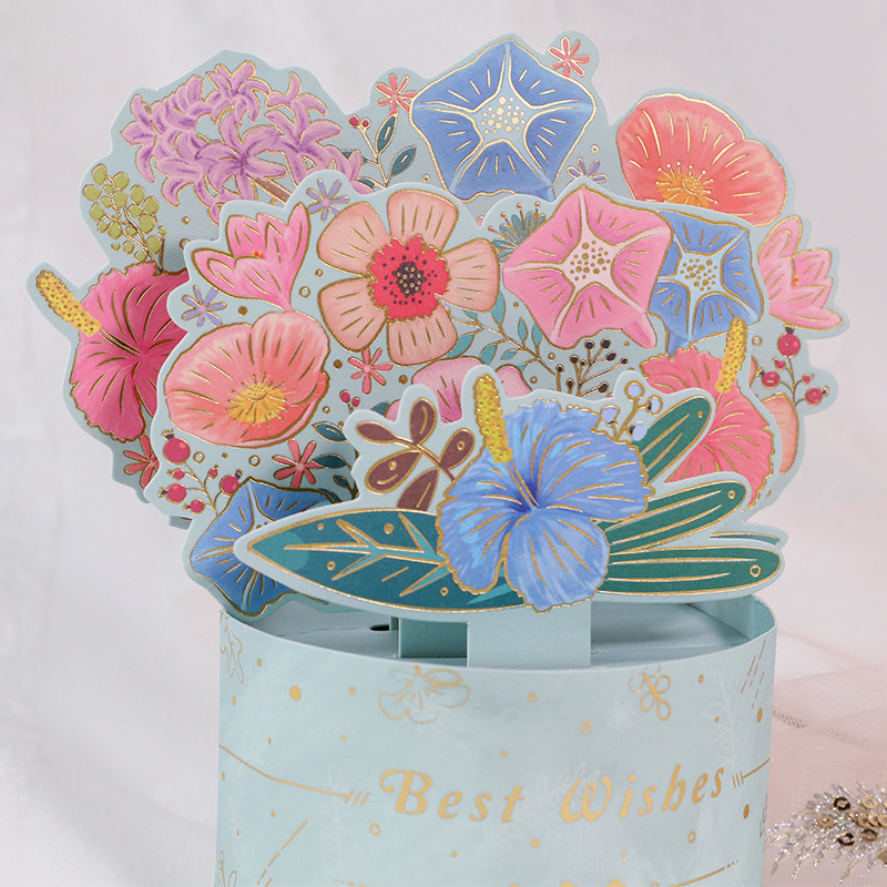 New Mother's Day Gold-Leaf Bouquet 3D Greeting Card with "A Thought Blooms" Amazon Paper Carving Handmade Gift Message Card