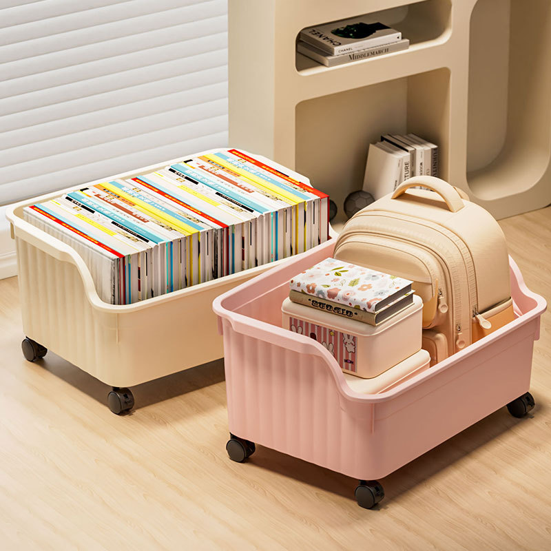 桌下书本箱子装书收纳箱带轮小推车学生高中教室用书箱书籍整理盒