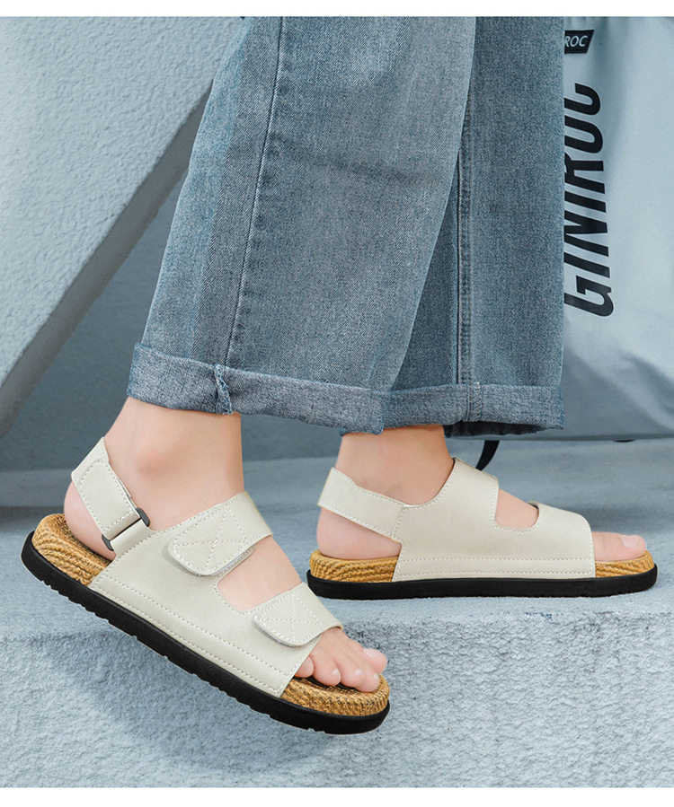 Dép sandal nam quai ngang cỡ lớn đi biển chống trượt, thoáng khí dùng hàng ngày — Kaki, Màu be, Màu đen chi tiết 15