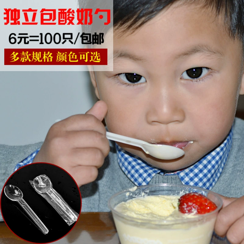 Transparent disposable plastic spoon for ice cream, mousse