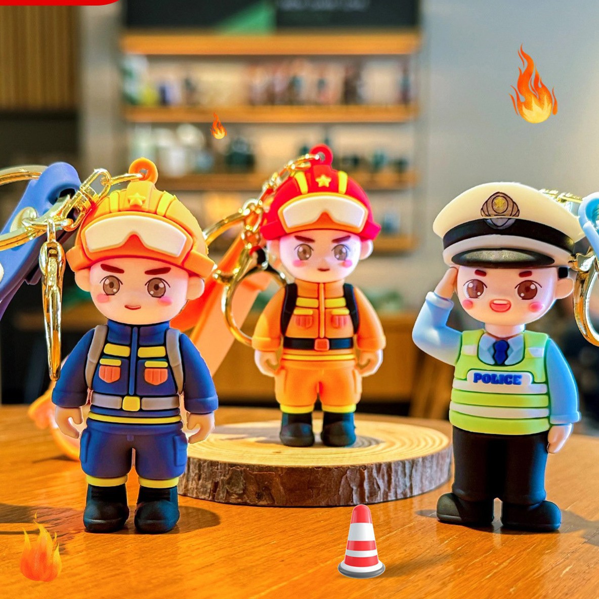 Bomberos llavero lindos bolsos colgantes decoración Día del Ejército llavero de automóviles de dibujos animados homenaje regalos de vacaciones