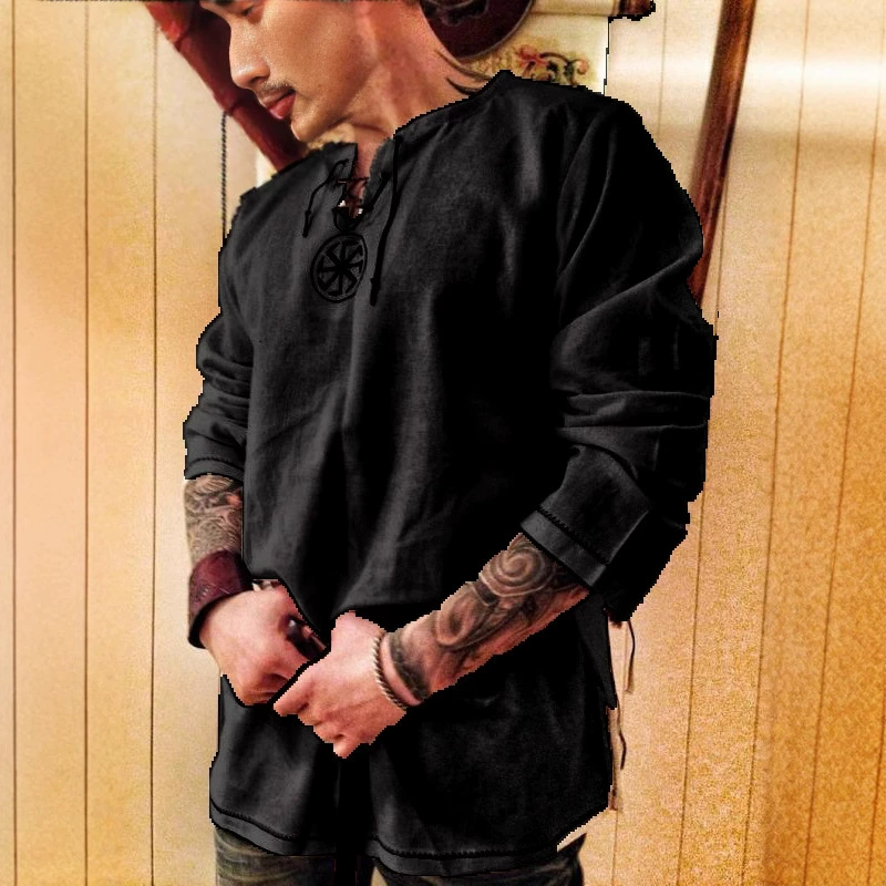 2019 трансграничные поставки весна-лето Повседневная тонкая рубашка с длинным рукавом из хлопка и льна, Однотонная рубашка больших размеров, мужская рубашка