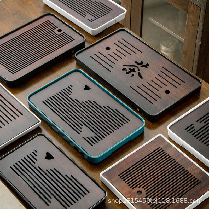 Japanese Simple Melamine Bamboo Dry Brewing Small Tea Tray Imitation Walnut Walnut Color Tea Tray Storage and Drainage Small Tea Table Tray