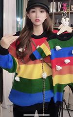 Korean Version New Rainbow Sweater Cartoon Sweater 3D Bear Parent-Child Set Thick Model for Three or Four Family Members Children's Clothing