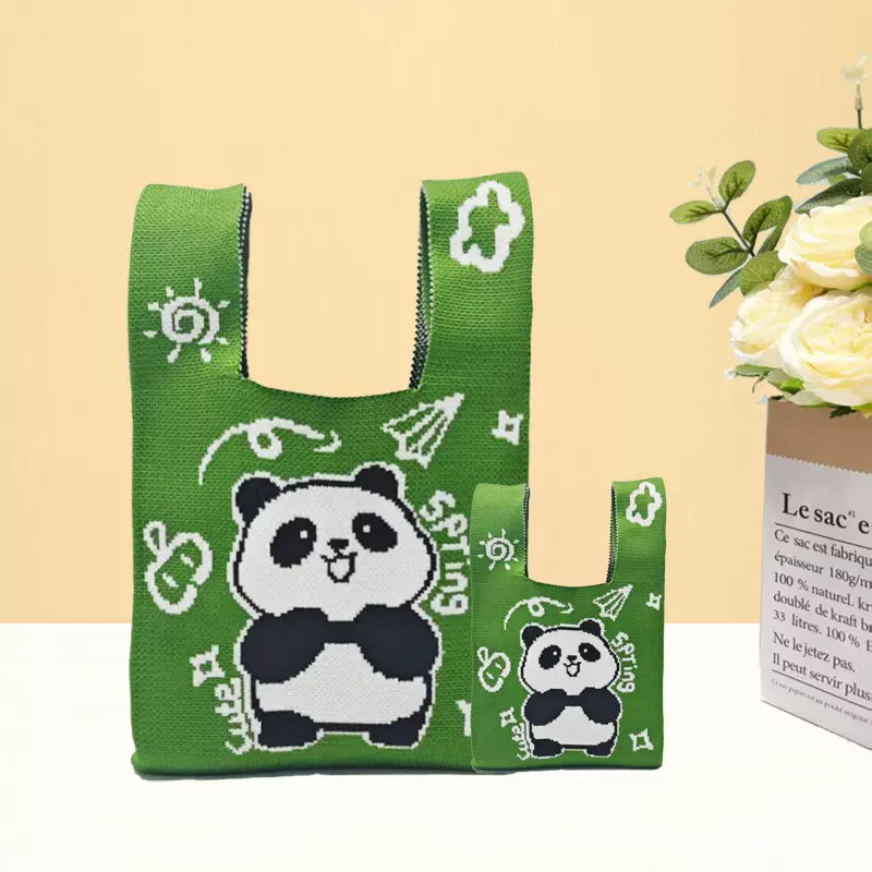 热销韩国小众伴手礼手提针织包手拎休闲熊猫大容量女托特包斜挎包