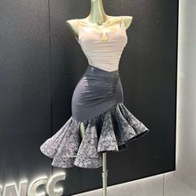 MEICHENCC2025春粉色性感拉丁舞服吊带分体练功服仿皮半裙成人女