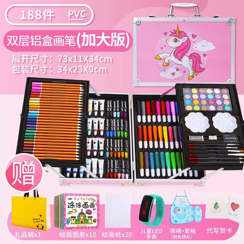 ️핑크 [더블 레이어 특대형] 선물가방 + 앞치마 소매 + LED 시계